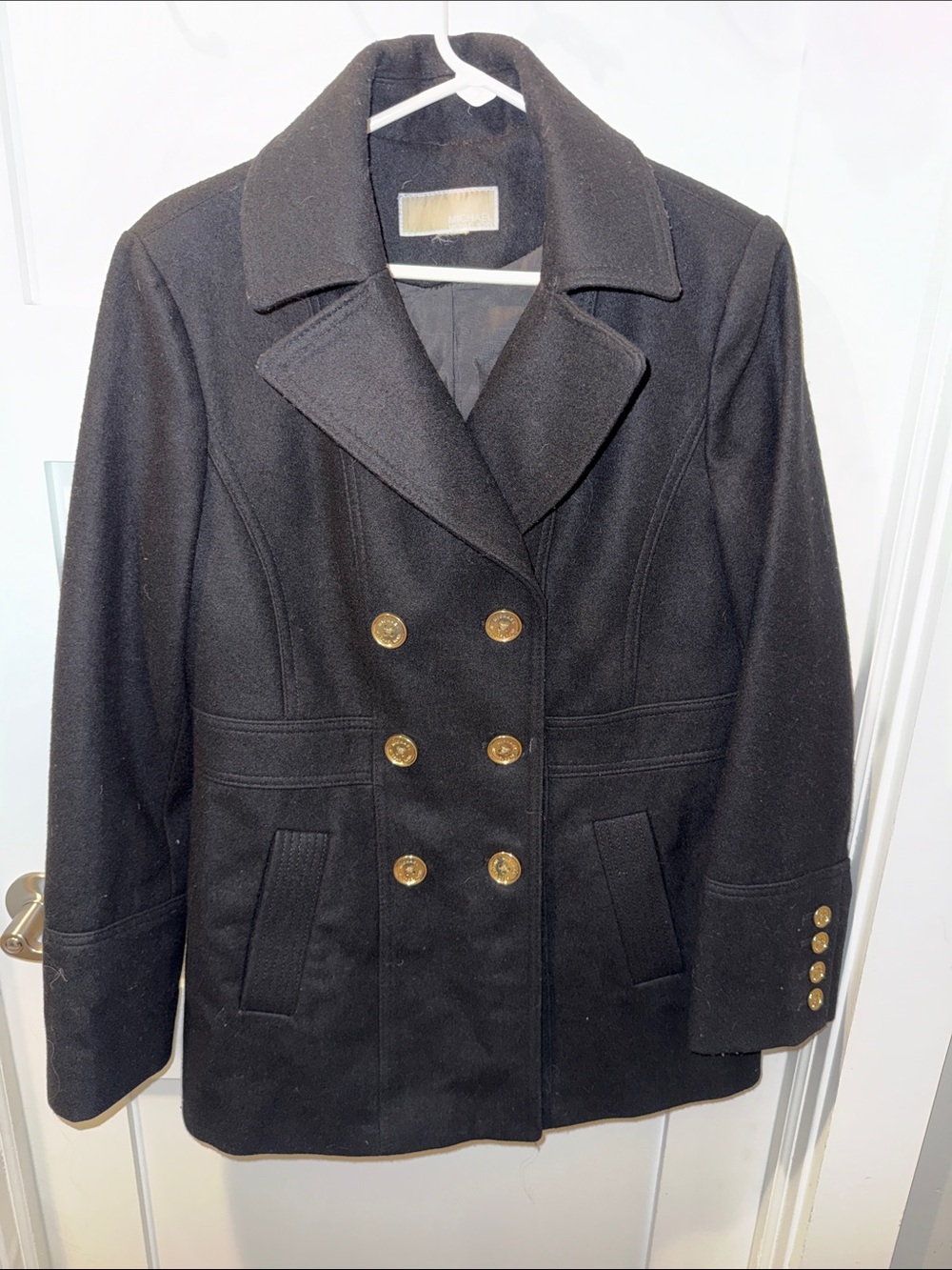 Michael Kors Classic Double-Breasted Black Peacoat Jacket size M